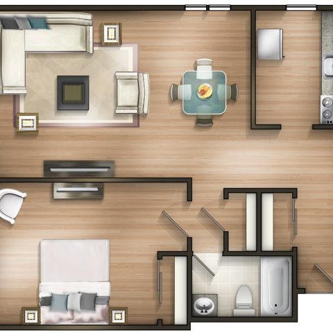 One Bedroom · B floor plan
