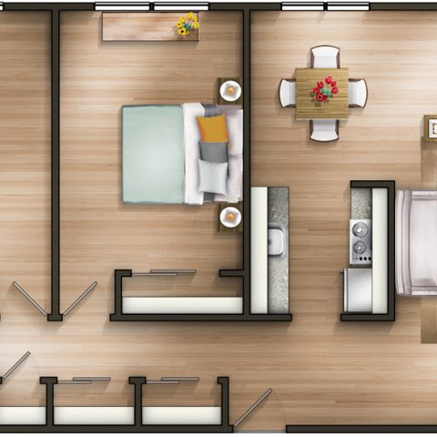 Two Bedroom · A floor plan